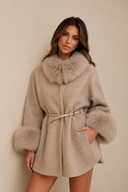 Aurelia | Cape Plain Coat – Winter Plush Collar Cuffs Buckle Belt Pockets