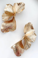 Autumn | Gold Textured Petal Drop Earrings – Oversized Layered Statement Jewellery