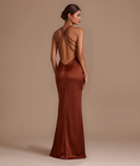 Avelina | Lace Panel Maxi Dress – Evening Plunge Neck Open Back Cross Straps