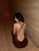 Avelina | Lace Panel Maxi Dress – Evening Plunge Neck Open Back Cross Straps