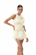 Ayleen | Halter Neck 3D Flower Mini – Ruched Ruffle Skirt Cocktail Party Dress