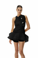Ayleen | Halter Neck 3D Flower Mini – Ruched Ruffle Skirt Cocktail Party Dress