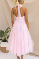 Aylin | Tulle Halter Midi Dress – High Neck Bow Tie Gathered Wedding Guest Gown