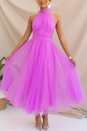 Aylin | Tulle Halter Midi Dress – High Neck Bow Tie Gathered Wedding Guest Gown
