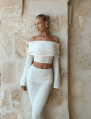 Azaria | Summer Knit Off Shoulder Two Piece Set – Crop Top Maxi Skirt Co-ord