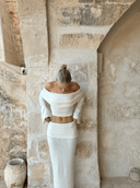 Azaria | Summer Knit Off Shoulder Two Piece Set – Crop Top Maxi Skirt Co-ord