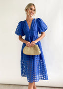 Bailey | Puff Sleeve Check Midi Dress – V Neck Button Front Garden Party