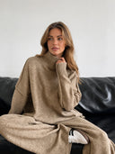 Baylor | Turtleneck Knit Two Piece Set – Lounge Wide Leg Pants Long Sleeve