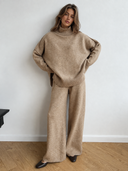 Baylor | Turtleneck Knit Two Piece Set – Lounge Wide Leg Pants Long Sleeve