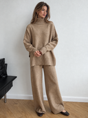 Baylor | Turtleneck Knit Two Piece Set – Lounge Wide Leg Pants Long Sleeve