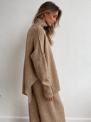 Baylor | Turtleneck Knit Two Piece Set – Lounge Wide Leg Pants Long Sleeve