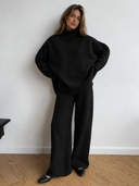 Baylor | Turtleneck Knit Two Piece Set – Lounge Wide Leg Pants Long Sleeve