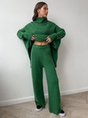 Baylor | Turtleneck Knit Two Piece Set – Lounge Wide Leg Pants Long Sleeve