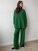 Baylor | Turtleneck Knit Two Piece Set – Lounge Wide Leg Pants Long Sleeve