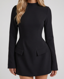 Becca | Split Sleeve Mini Dress – Evening High Neck Long Sleeve Flap Pockets