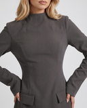 Becca | Split Sleeve Mini Dress – Evening High Neck Long Sleeve Flap Pockets