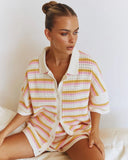 Bellatrix | Striped Crochet Two Piece Set – Button Top Shorts Co-ord