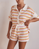 Bellatrix | Striped Crochet Two Piece Set – Button Top Shorts Co-ord