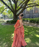 Bellina | Halter Neck Tiered Ruffle Maxi – 3D Flower Wedding Guest Dress