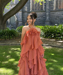 Bellina | Halter Neck Tiered Ruffle Maxi – 3D Flower Wedding Guest Dress