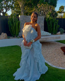 Bellina | Halter Neck Tiered Ruffle Maxi – 3D Flower Wedding Guest Dress