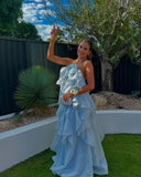 Bellina | Halter Neck Tiered Ruffle Maxi – 3D Flower Wedding Guest Dress