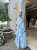 Bellina | Halter Neck Tiered Ruffle Maxi – 3D Flower Wedding Guest Dress