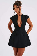 Benthe | Stand Collar Plunge V Neck Mini – Cap Sleeve A-Line Party Occasion Dress
