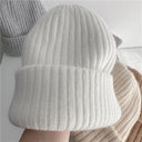 Bernadette | Fuzzy Knit Beanie – Winter Ribbed Foldover Cuff Stretch Pull On