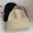 Bernadette | Fuzzy Knit Beanie – Winter Ribbed Foldover Cuff Stretch Pull On