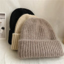 Bernadette | Fuzzy Knit Beanie – Winter Ribbed Foldover Cuff Stretch Pull On