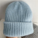 Bernadette | Fuzzy Knit Beanie – Winter Ribbed Foldover Cuff Stretch Pull On