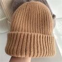 Bernadette | Fuzzy Knit Beanie – Winter Ribbed Foldover Cuff Stretch Pull On