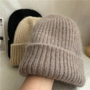 Bernadette | Fuzzy Knit Beanie – Winter Ribbed Foldover Cuff Stretch Pull On