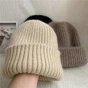 Bernadette | Fuzzy Knit Beanie – Winter Ribbed Foldover Cuff Stretch Pull On