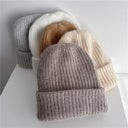 Bernadette | Fuzzy Knit Beanie – Winter Ribbed Foldover Cuff Stretch Pull On