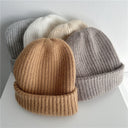Bernadette | Fuzzy Knit Beanie – Winter Ribbed Foldover Cuff Stretch Pull On