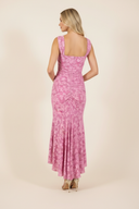 Bianca | Floral Print Midi – Square Neck Corset Ruched Asymmetric Hem Wedding Guest Dress