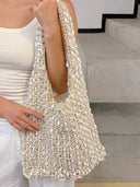 Bibi | Boho Beaded Shoulder Bag – Resort Vacation Open Knit Shell Detail