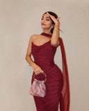 Bindi | Ruched Strapless Maxi – Scarf Neck Bodycon Formal Evening Occasion Dress