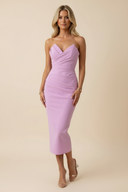 Blair | Midi – Strapless Sweetheart Pleated Body-Con Formal Wedding Guest Dress