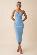 Blair | Midi – Strapless Sweetheart Pleated Body-Con Formal Wedding Guest Dress
