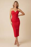 Blair | Midi – Strapless Sweetheart Pleated Body-Con Formal Wedding Guest Dress
