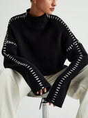 Blaise | Contrast Stitch Knit Sweater – Mock Neck Long Sleeve Drop Shoulder