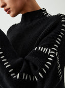 Blaise | Contrast Stitch Knit Sweater – Mock Neck Long Sleeve Drop Shoulder