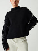 Blaise | Contrast Stitch Knit Sweater – Mock Neck Long Sleeve Drop Shoulder