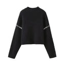 Blaise | Contrast Stitch Knit Sweater – Mock Neck Long Sleeve Drop Shoulder