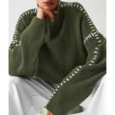 Blaise | Contrast Stitch Knit Sweater – Mock Neck Long Sleeve Drop Shoulder