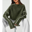 Blaise | Contrast Stitch Knit Sweater – Mock Neck Long Sleeve Drop Shoulder