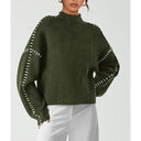 Blaise | Contrast Stitch Knit Sweater – Mock Neck Long Sleeve Drop Shoulder